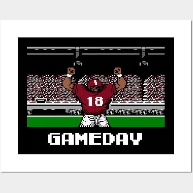 Crimson and White Gameday Retro 8 Bit Linebacker Football Wall Art by SLAG_Creative